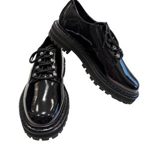 D’Amelio Women’s Chunky Lace Up Oxford Shoes Black Glossy Sz 9 NIB